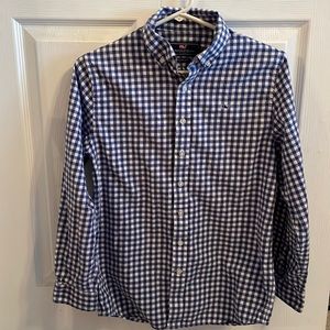 USED Vineyard Vines Whale Shirt Boys Size L Flannel checked Blue and White